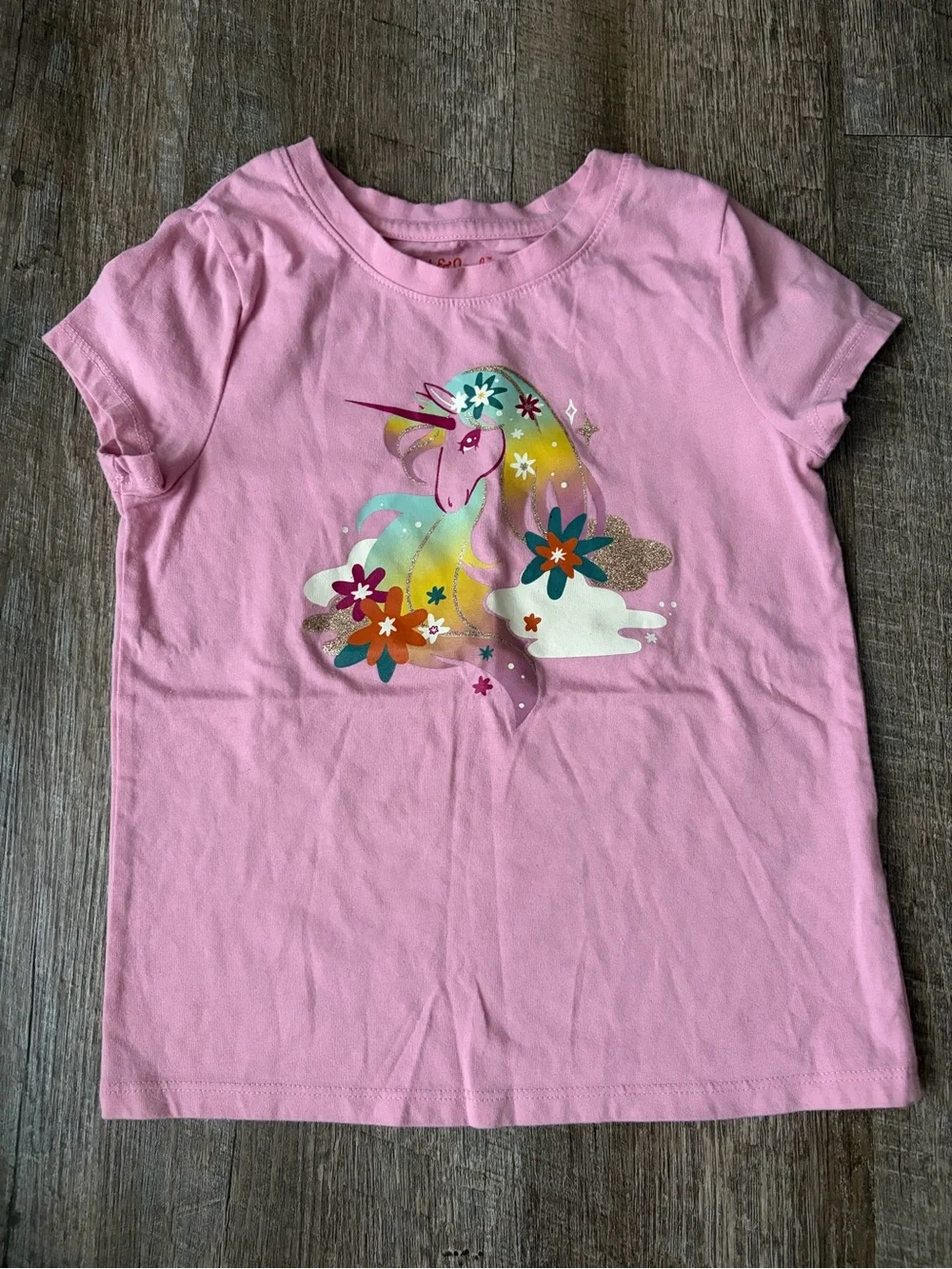 Cat & Jack Pink Unicorn Graphic Tee - Pastel Rainbow